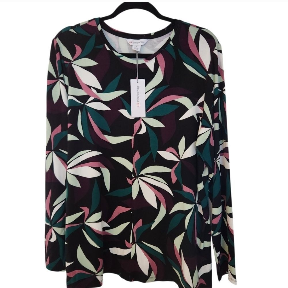 Liz Claiborne Womens Multicolor Print Long Sleeve Rayon Top Size XL